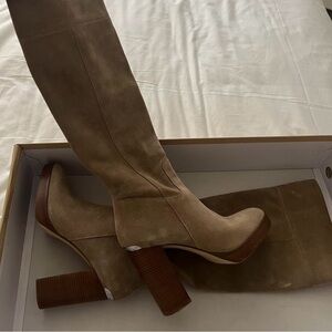 Michael Kors Taupe Suede Over-The-Knee Block Heel Boots